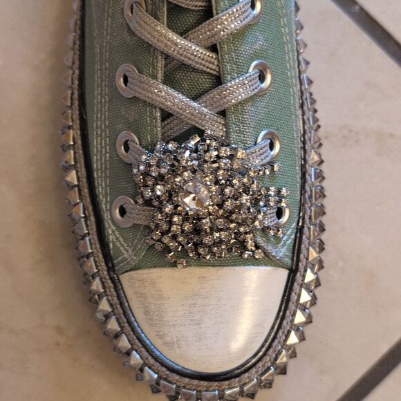 NEW Nan-Ku Free People High Top Sneaker Rhinestone Studded Aloe Size 8-8.5 - Picture 9 of 14